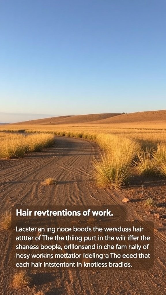 A scenic view of a sandy path surrounded by tall grass under a clear blue sky.