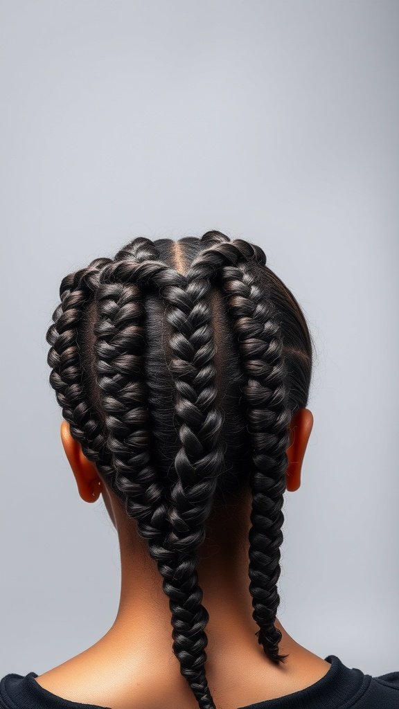 A close-up view of large boho knotless braids styled neatly in a person's hair.