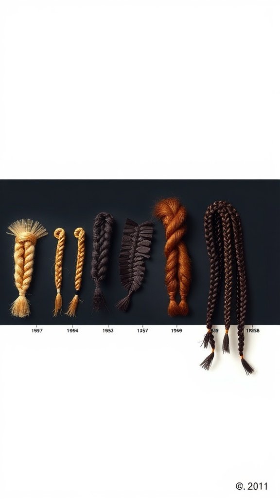 An illustration showing the evolution of braiding techniques through different years.