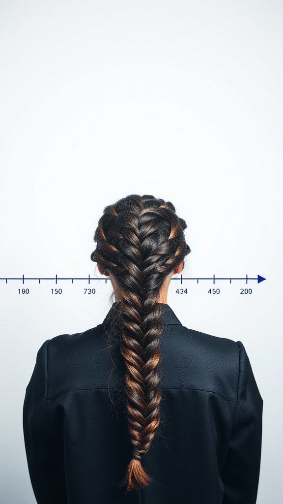 A woman with a large, intricate braid down her back, showcasing jumbo boho knotless braids.