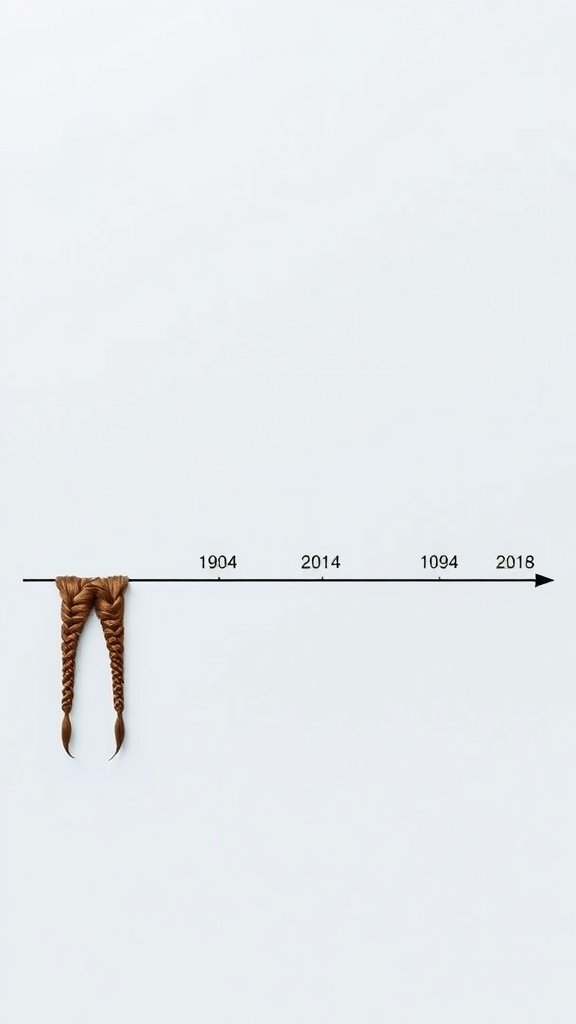 A timeline illustrating the evolution of knotless braids from 1904 to 2018.