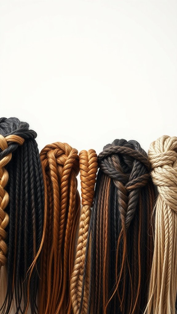A variety of knotless braids in different colors and textures, showcasing the evolution of braid styles.