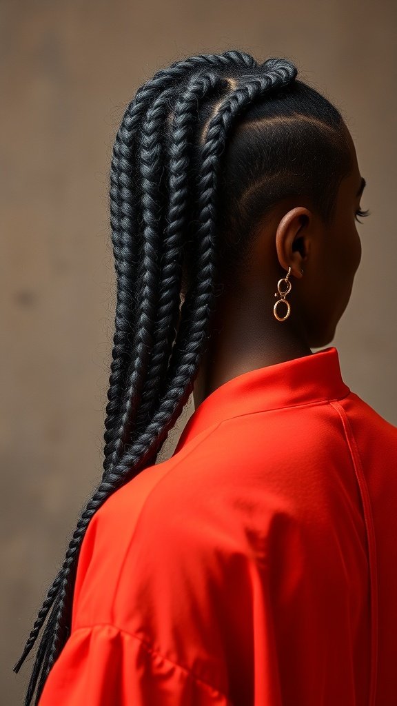 A woman showcasing honey brown knotless braids, highlighting the evolution of this hairstyle in fashion.