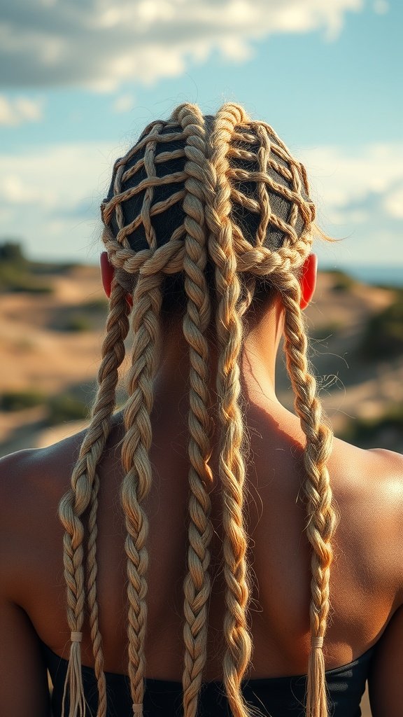 A woman with large knotless box braids, showcasing intricate parting and a stylish look.