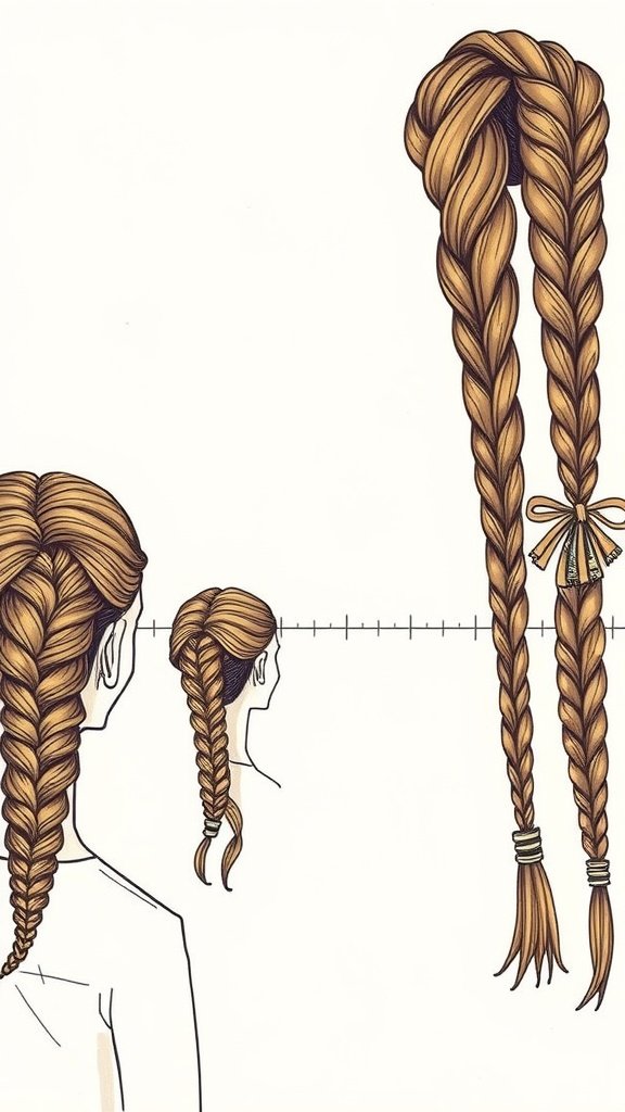 Illustration of different braid styles, including a boho knotless bob and various lengths.