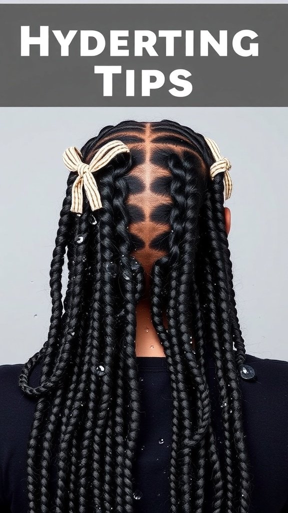 A person with medium knotless braids showcasing hydration tips for healthy hair.