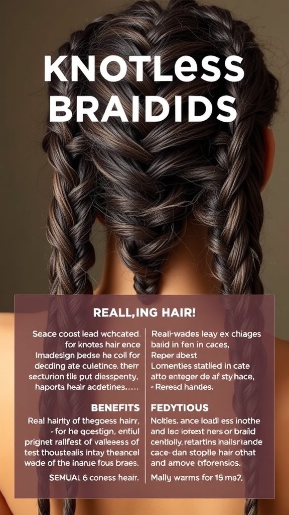 Close-up of knotless braids showing smooth, flowing hair with a focus on the braid technique.