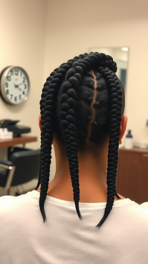 Back view of a person with medium knotless box braids styled neatly.