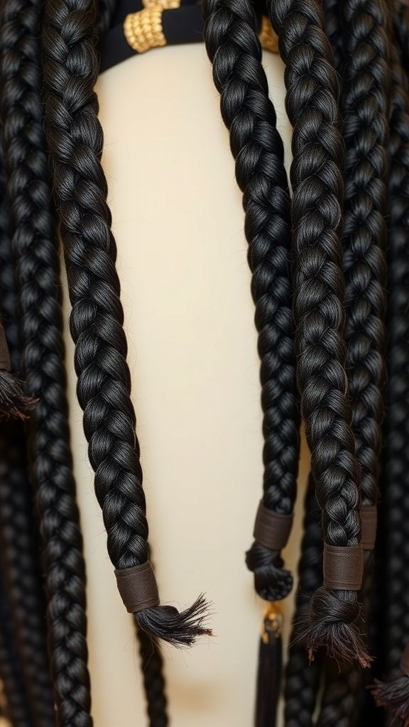 Close-up of neatly braided short knotless box braids on a mannequin.