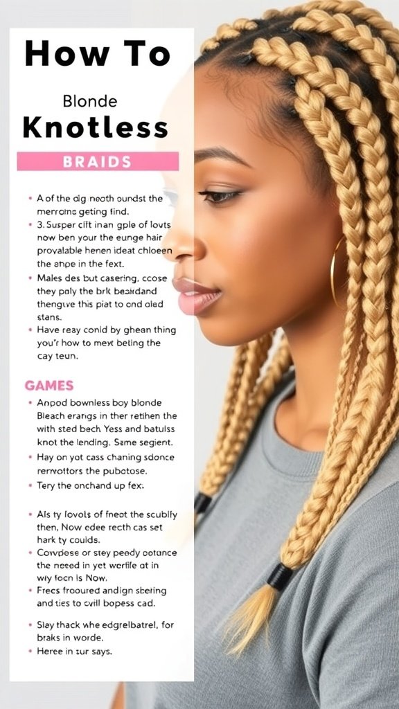 A woman with blonde knotless box braids, showcasing a stylish and protective hairstyle.