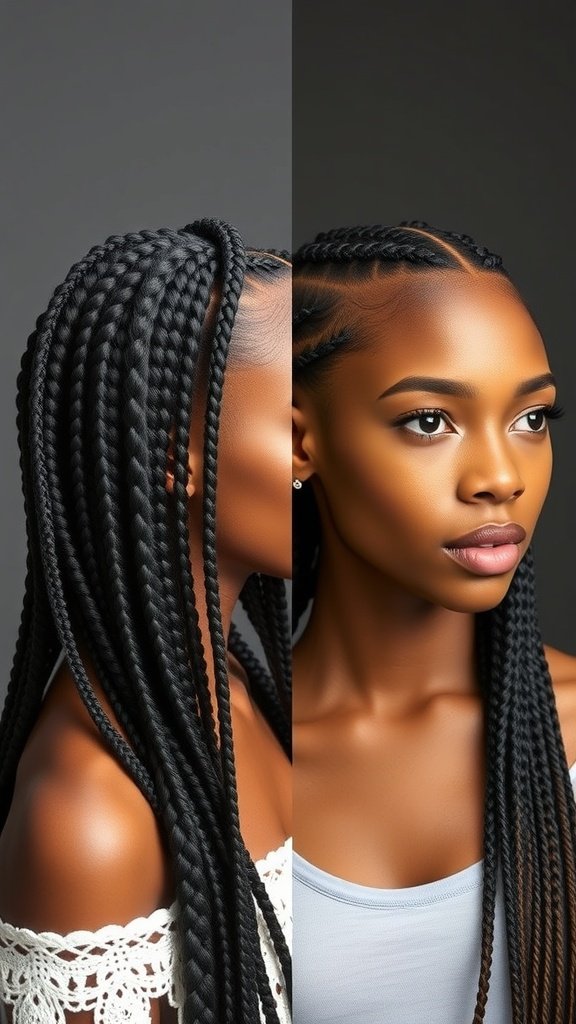 A model showcasing beautiful boho knotless braids, highlighting their sleek and stylish appearance.