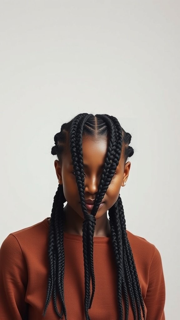 A person with knotless twist braids, showcasing a stylish and modern look.