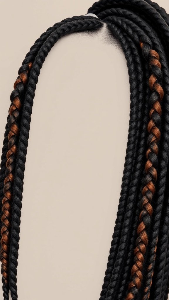 Large knotless box braids in black and brown colors
