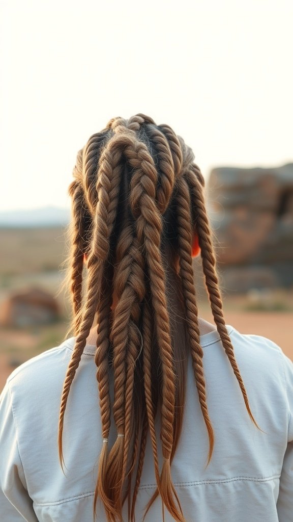 Back view of a person with honey blonde knotless braids.