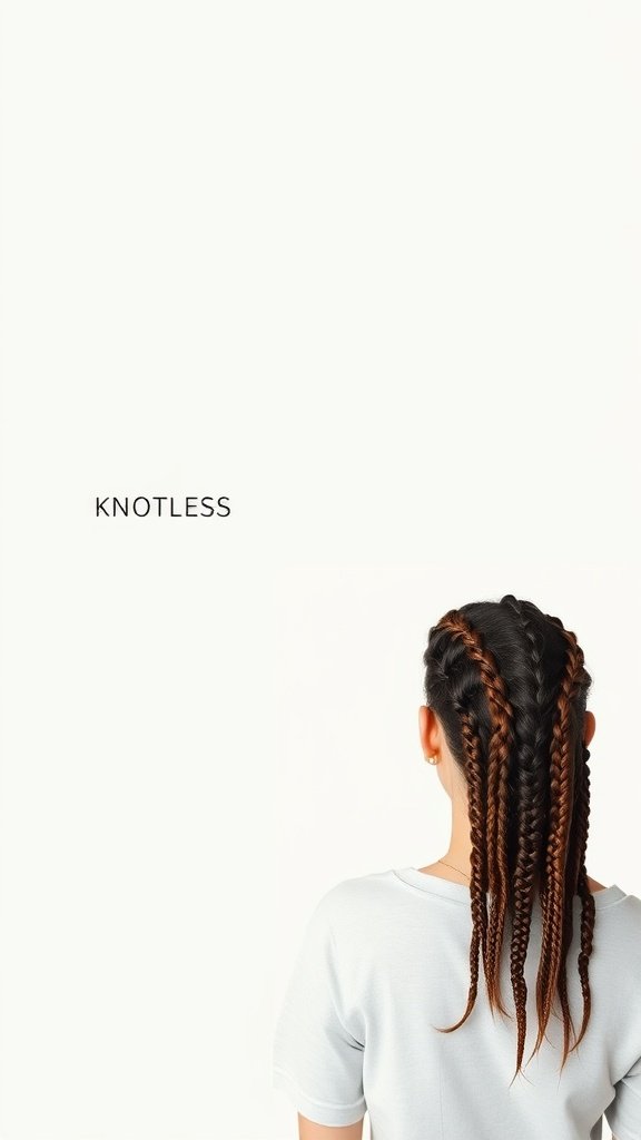 A woman with honey blonde knotless braids, showcasing a stylish and protective hairstyle.