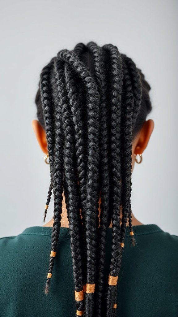 A close-up view of stylish knotless braids with a sleek finish, showcasing the beauty of protective hairstyles.