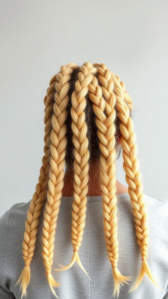 A person with blonde lemonade braids styled in neat sections.