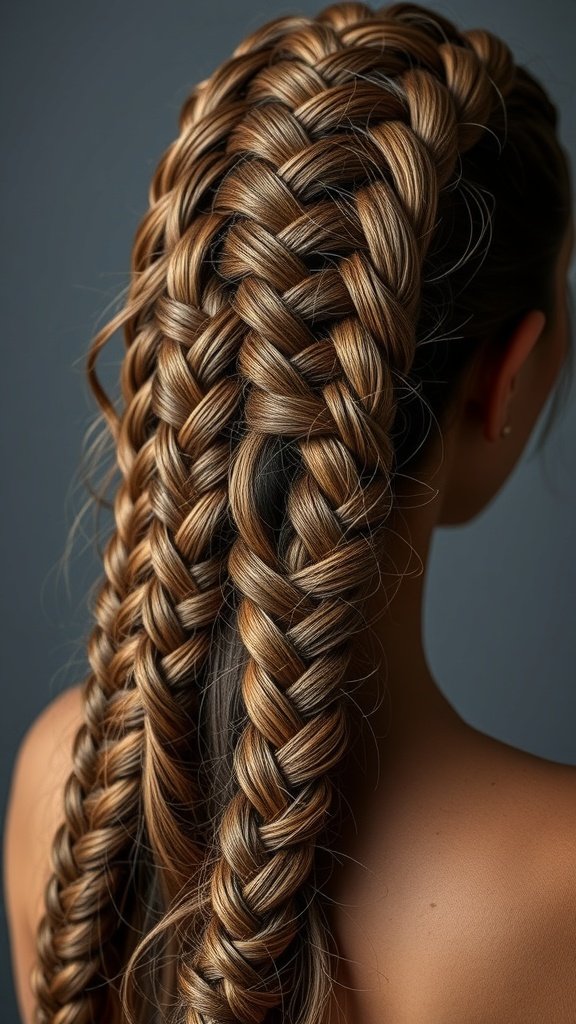 A close-up of blonde knotless box braids styled beautifully, showcasing intricate braiding patterns.