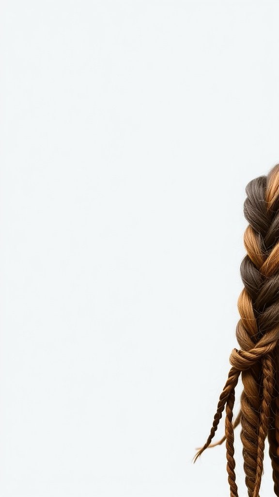 A close-up of beautiful jumbo boho knotless braids showcasing a blend of colors.