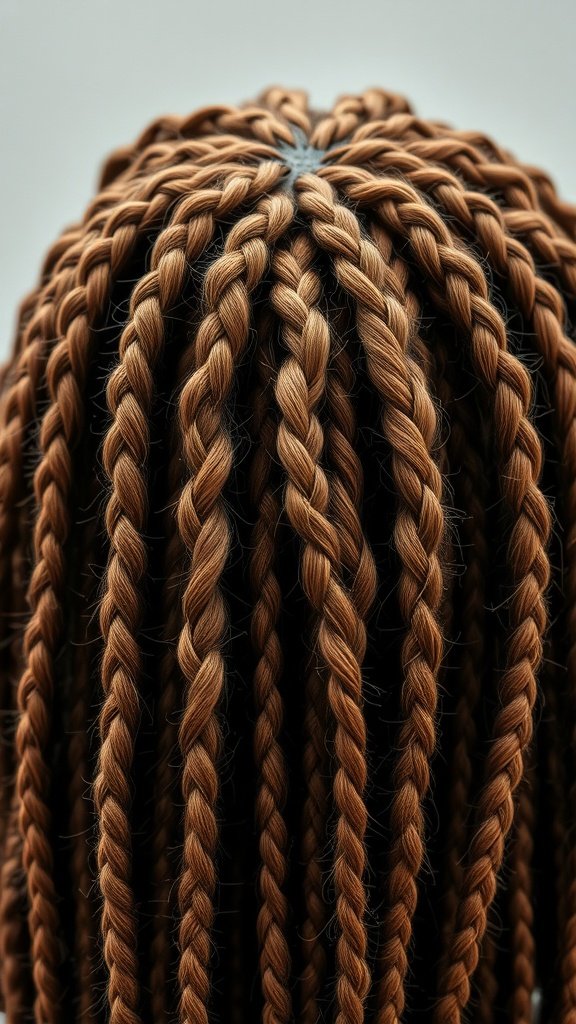 Close-up of honey brown knotless braids