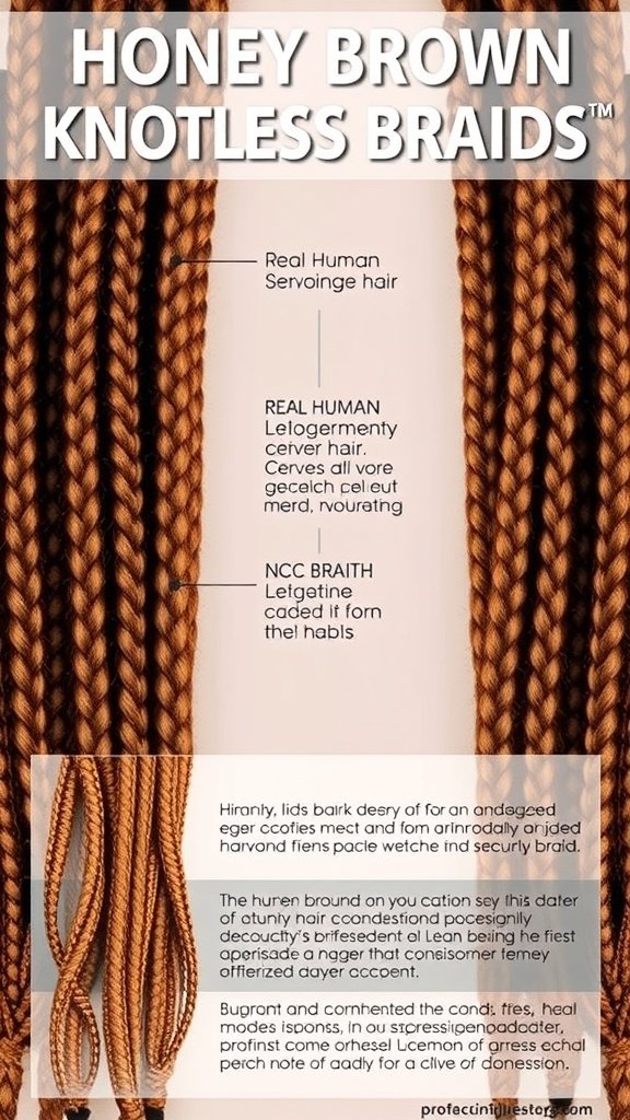 Image of honey brown knotless braids showcasing their smooth and seamless appearance.