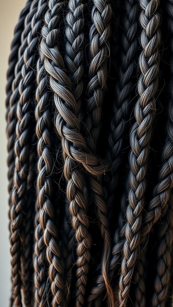Close-up of Jumbo Boho Knotless Braids showcasing their texture and style.