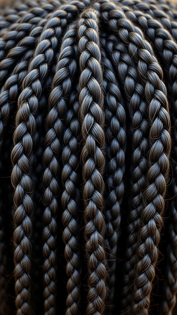 Close-up of jumbo knotless box braids showcasing their neat and thick appearance.