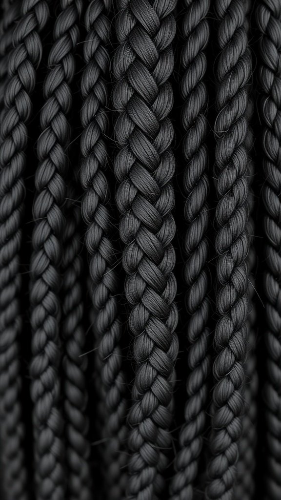 Close-up of jumbo knotless box braids showcasing their neat and uniform appearance.