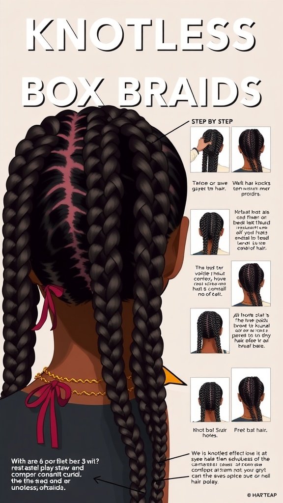 Step-by-step guide for knotless box braids with large sections