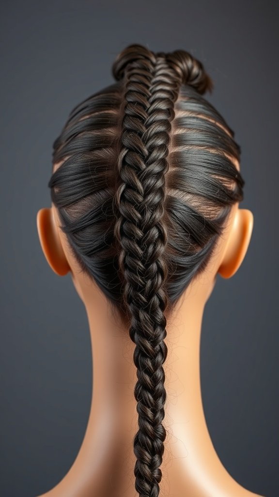 A mannequin showcasing large boho knotless braids, highlighting a sleek single braid down the back.