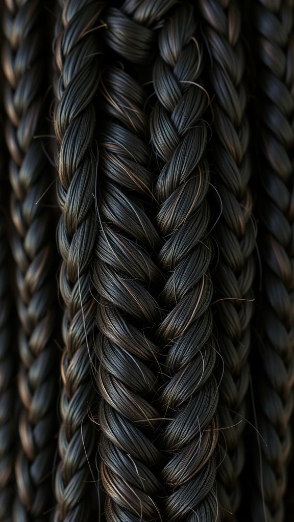 Close-up of long knotless braids showcasing their smooth texture and neat appearance.