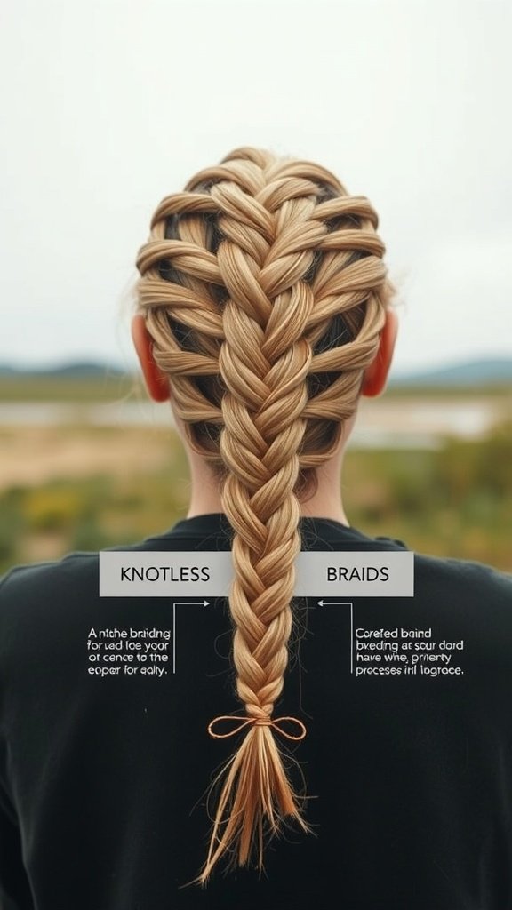 A close-up view of a person's back with beautifully styled knotless braids.