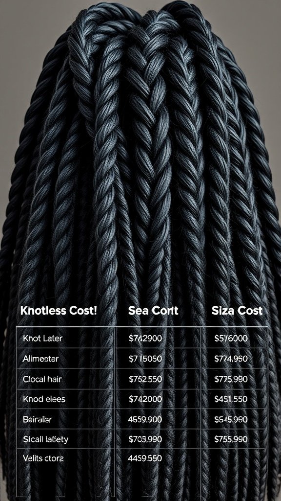 Cost breakdown of various knotless braids styles