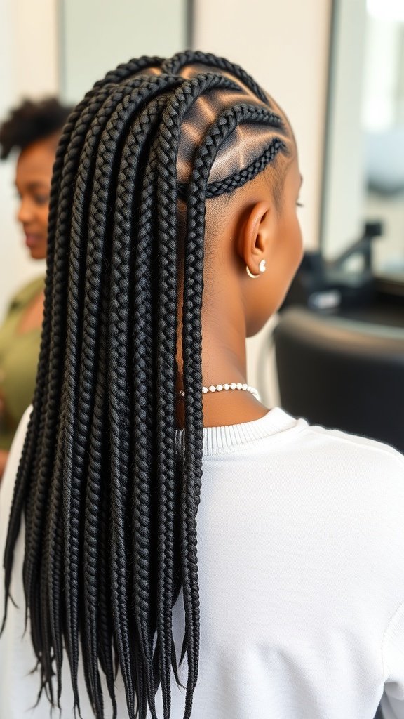 A close-up view of xs knotless braids styled elegantly.