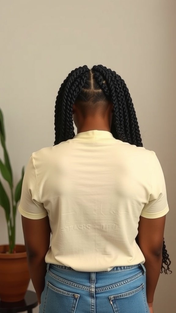 A person with jumbo boho knotless braids, showcasing a stylish hairstyle.