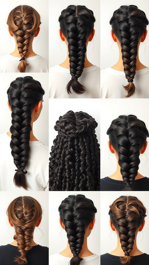 A collage of various knotless braid styles showcasing different looks and curly ends.