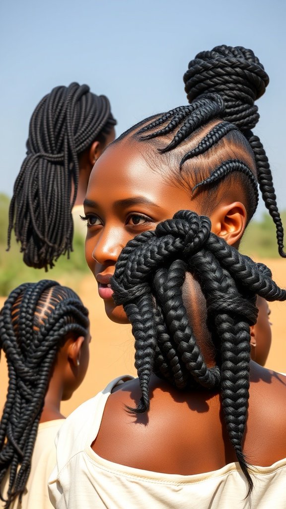 A collection of Fulani knotless braids showcasing various styles and patterns.