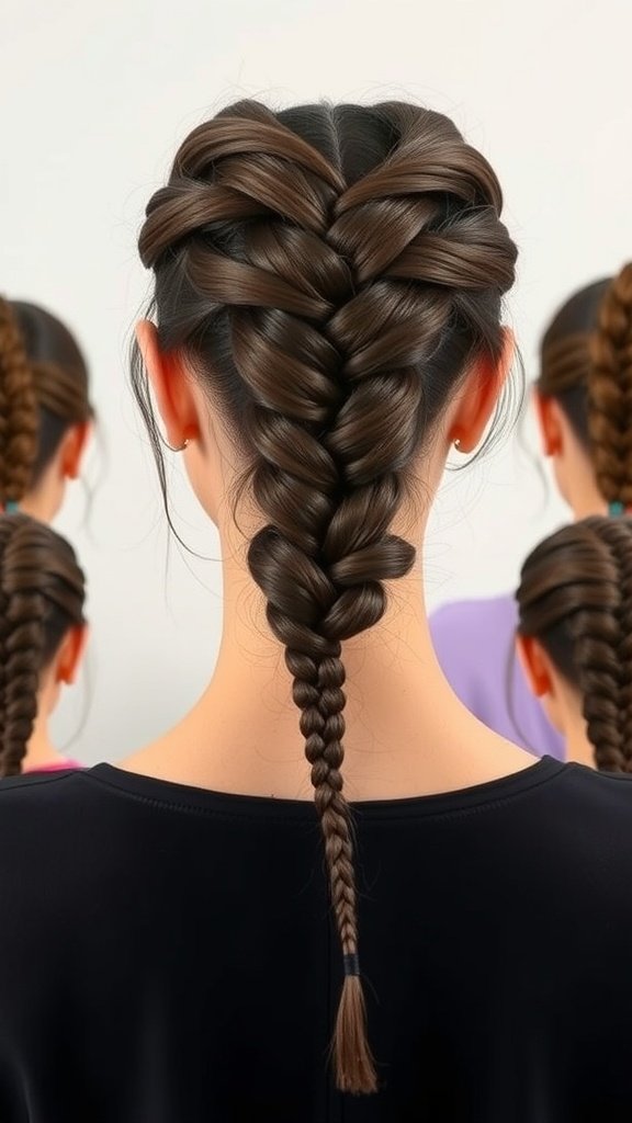 A woman with stylish short boho knotless braids, showcasing various braid styles from the back.