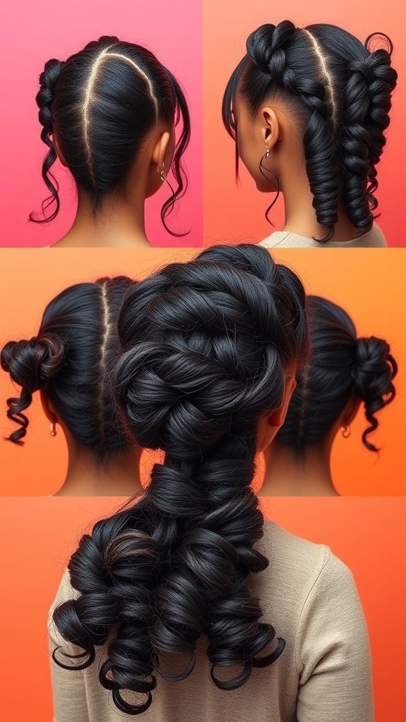 A collection of short knotless braids with curly ends styled in various ways, showcasing versatility and creativity.