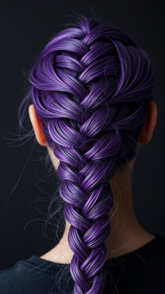 A close-up view of violet knotless braids styled beautifully.