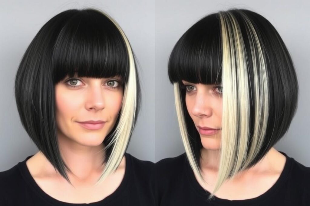 Black bob with blonde highlights just on the bangs