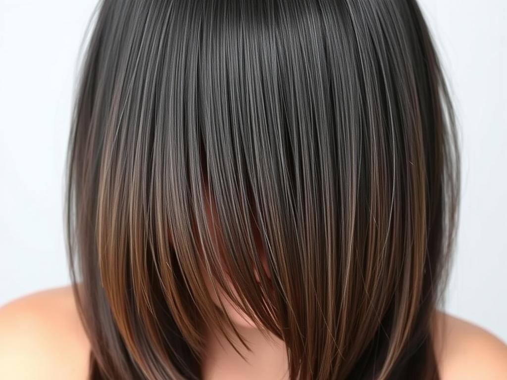 Black hair with ash brown balayage highlights Black hair with ash brown balayage highlights