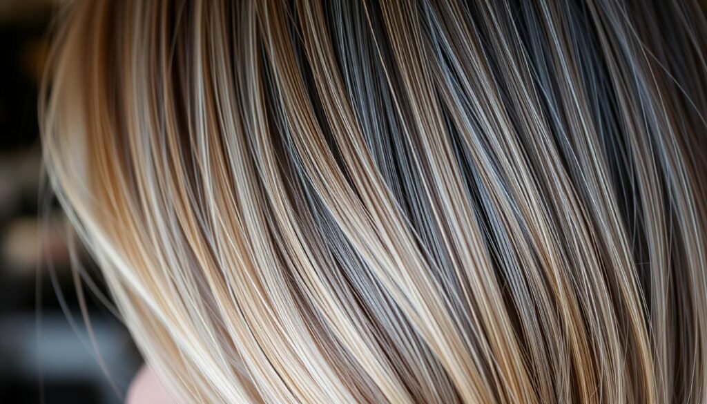 Black hair with balayage blonde highlights