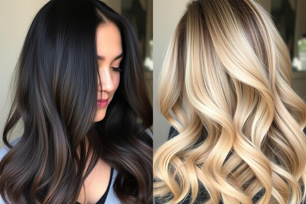 Black hair with beige blonde sombré for a subtle transition