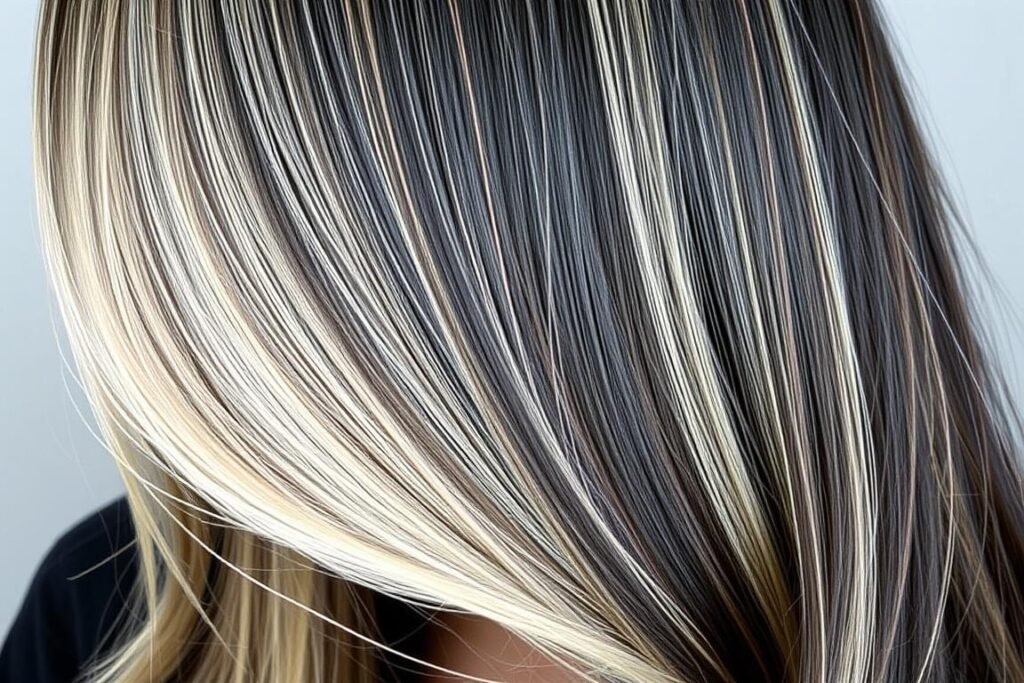 Black hair with blonde highlights just on the outer layer