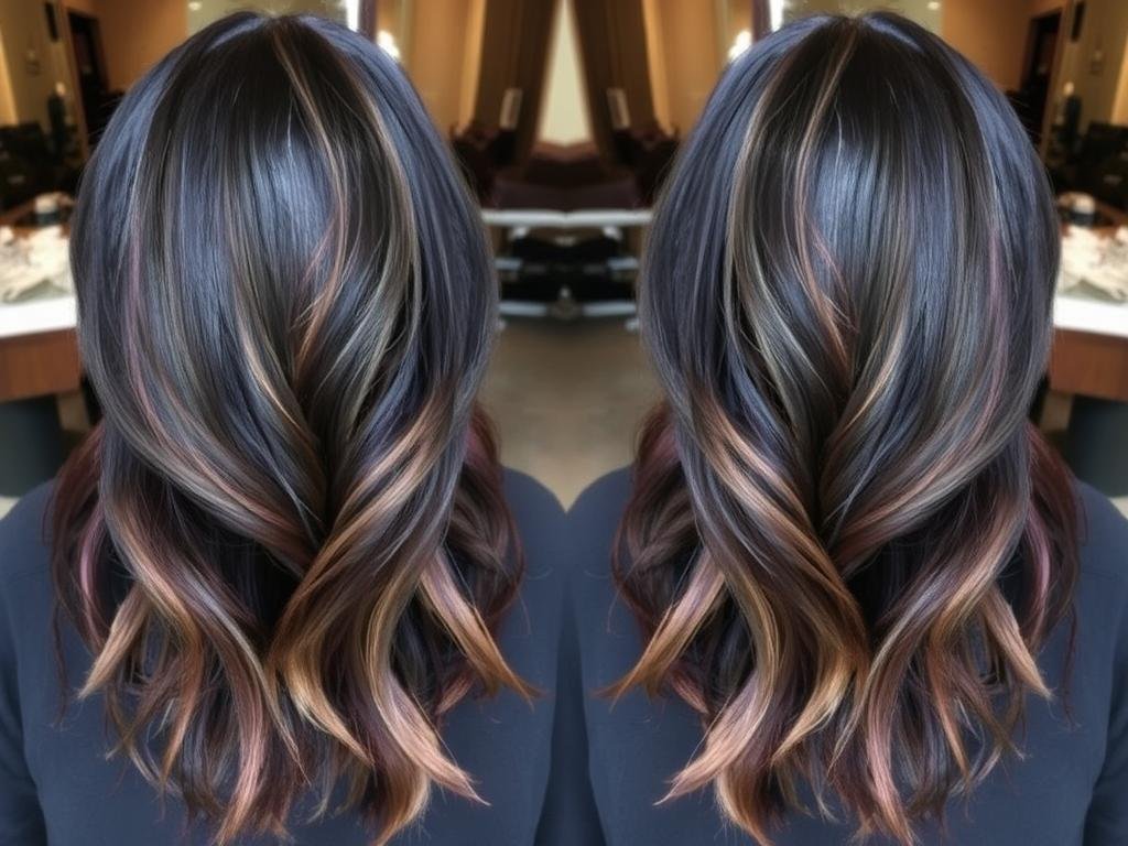 Black hair with blonde money piece balayage Black hair with blonde money piece balayage