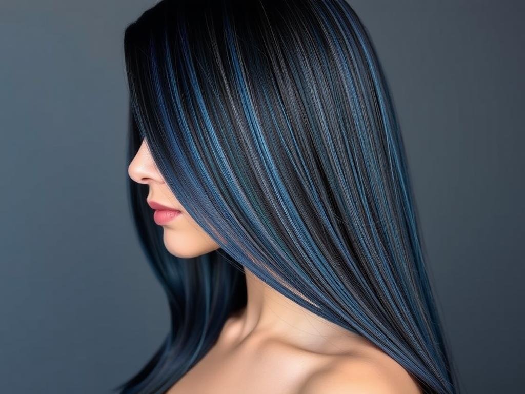 Black hair with blue-black color enhancement Black hair with blue-black color enhancement
