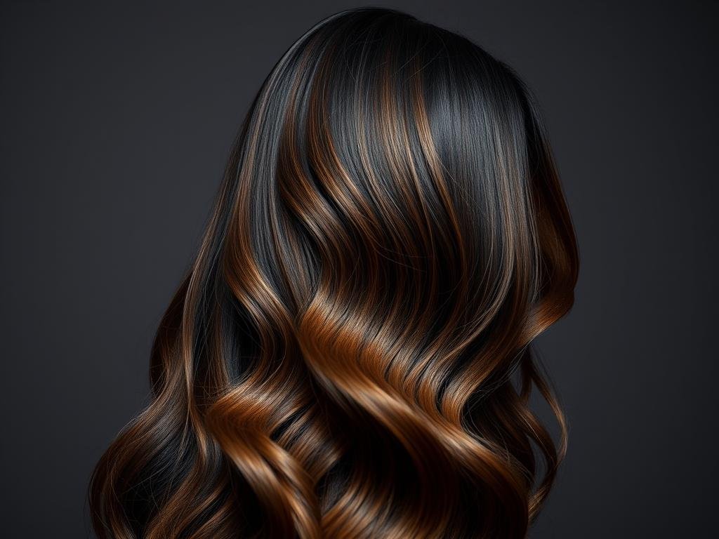 Black hair with caramel balayage highlights Black hair with caramel balayage highlights
