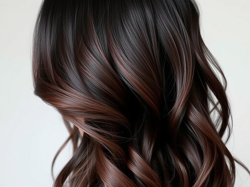 Black hair with chocolate brown balayage Black hair with chocolate brown balayage