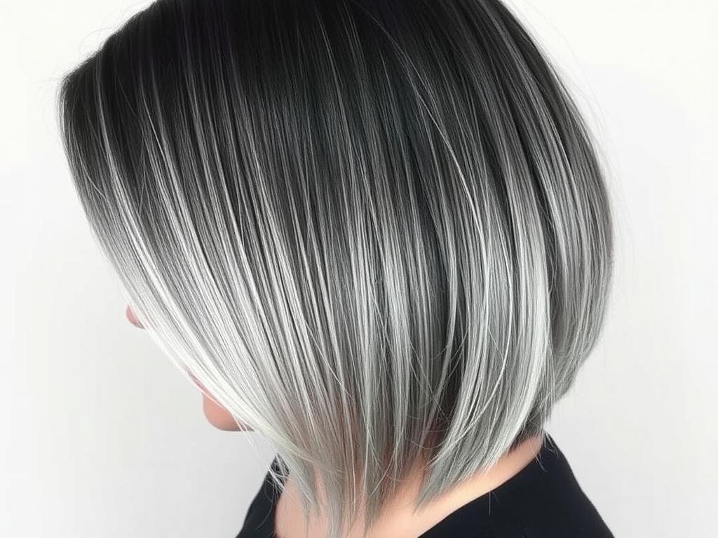 Black hair with dramatic silver ombré ends Black hair with dramatic silver ombré ends
